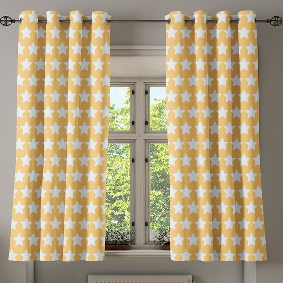 Ambesonne Yellow and White Grommet Curtain, Retro Stars, 50" x 54", Apricot Cream