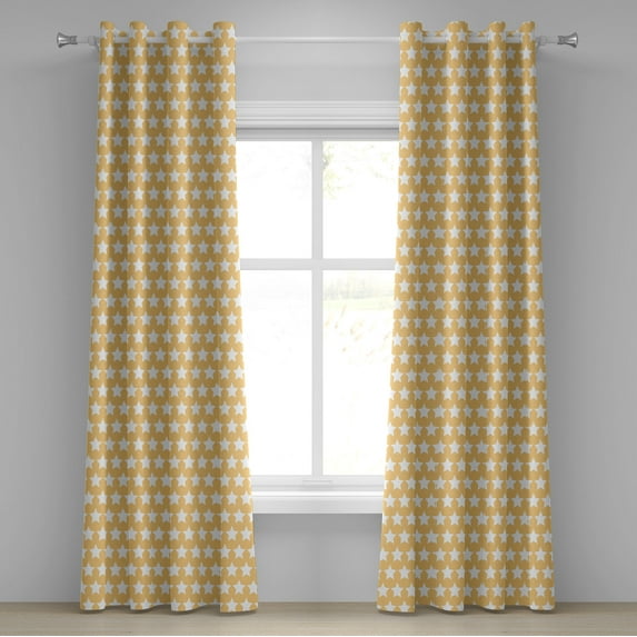 Ambesonne Yellow and White Grommet Curtain, Retro Stars, 50" x 72", Apricot Cream