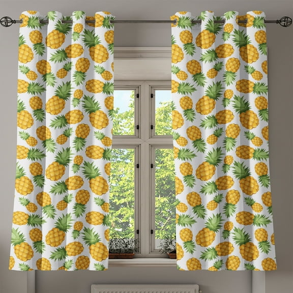 Ambesonne Yellow and White Grommet Curtain, Ripe Pineapple, 50" x 54", Earth Yellow Green White