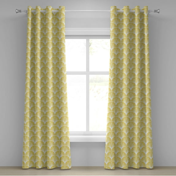Ambesonne Yellow and White Grommet Curtain, Round Floral Motif, 50" x 72", Earth Yellow White