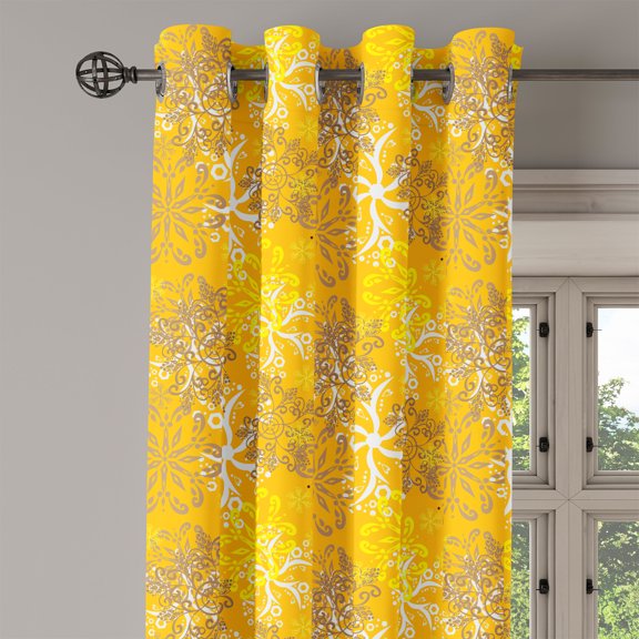 Ambesonne Yellow and White Grommet Curtain Single Panel, Ornate Design, 50"x60", Marigold Yellow Tan