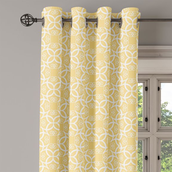 Ambesonne Yellow and White Grommet Curtain Single Panel, Ornate Floral, 50"x60", Pale Yellow White