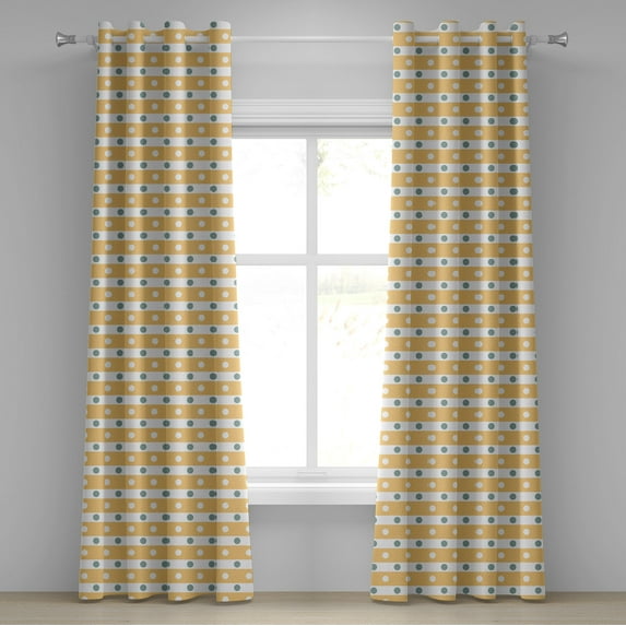 Ambesonne Yellow and White Grommet Curtain, Stripes Dots, 50" x 84", Almond Green Apricot