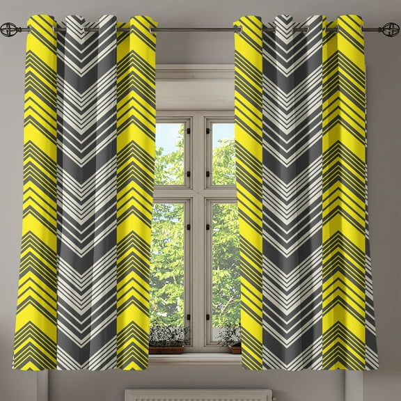 Ambesonne Yellow and White Grommet Curtain, Zigzag Pattern, 50" x 63", Yellow Cream Grey