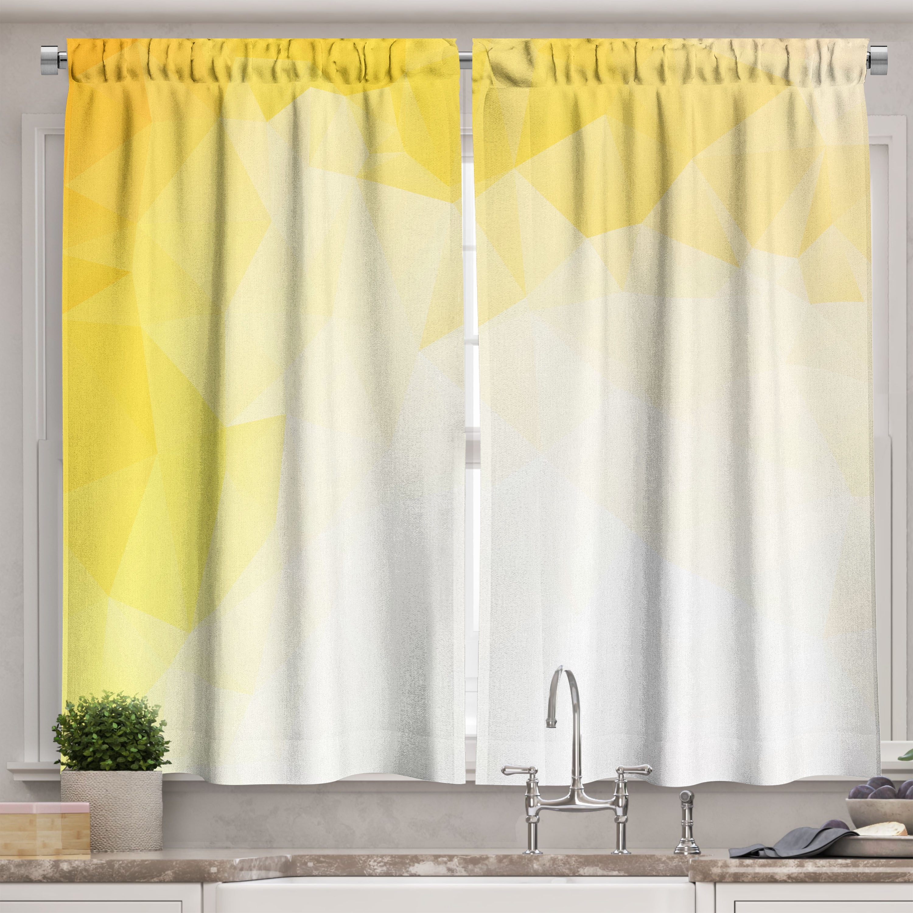 Ambesonne Yellow and White Kitchen Curtains, Fractal Mosaic, 55"x39