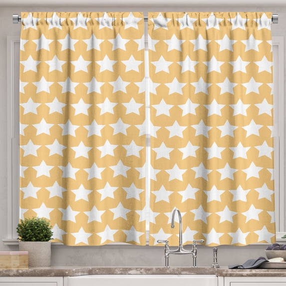 Ambesonne Yellow and White Kitchen Curtains, Retro Stars, 55"x39", Apricot Cream
