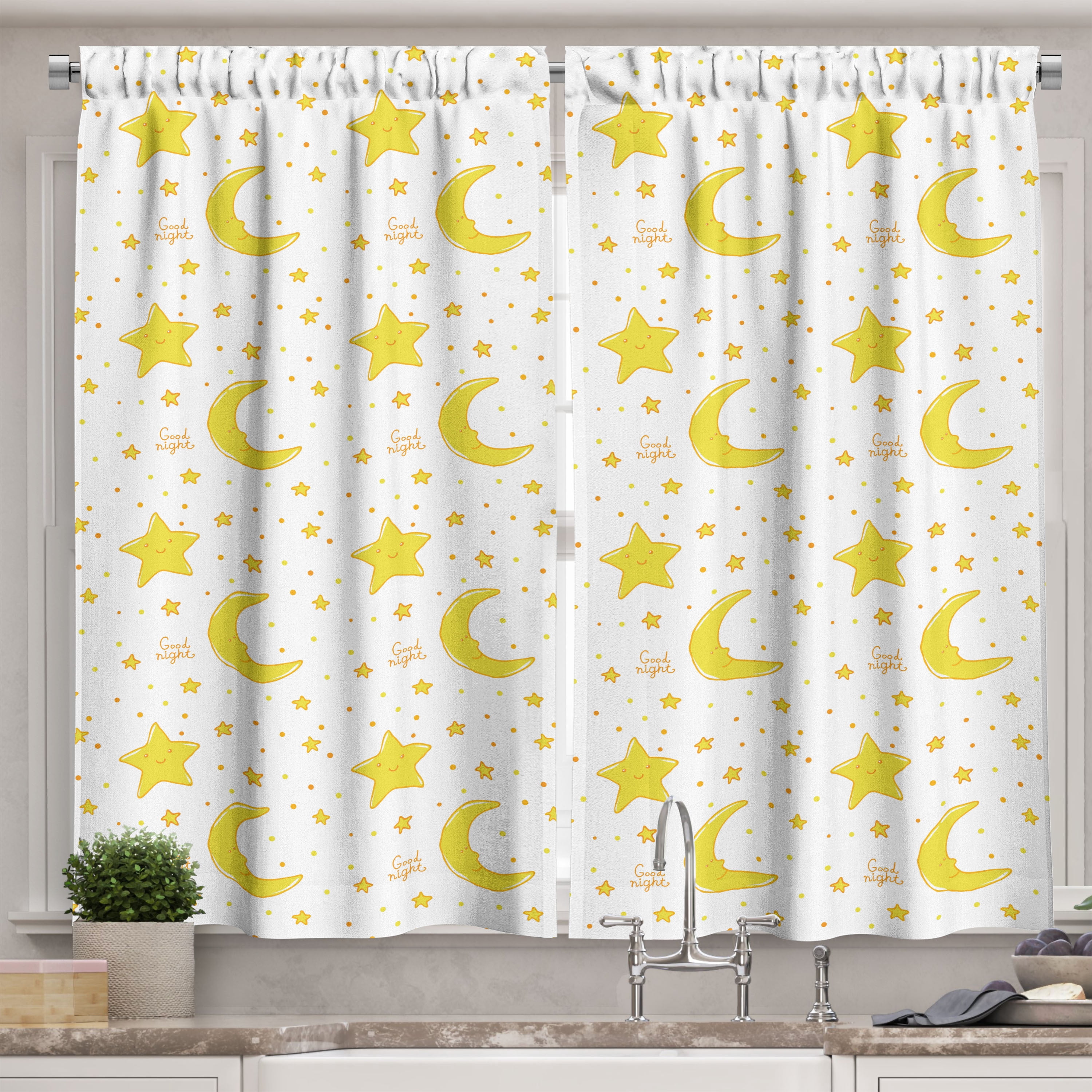 Ambesonne Yellow and White Kitchen Curtains, Sleeping Moon, 55"x39", Yellow White - Walmart.com