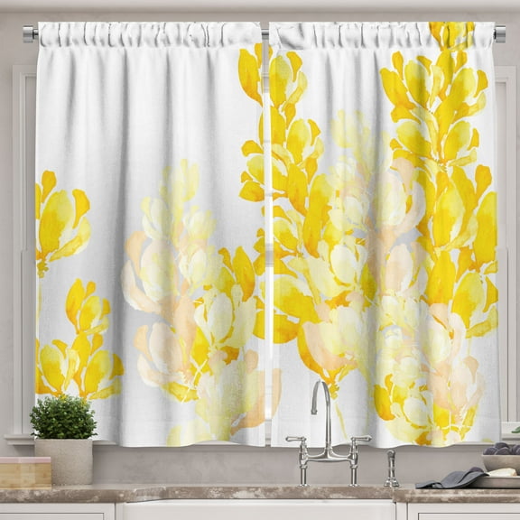 Ambesonne Yellow and White Kitchen Curtains, Wild Flowers, 55"x39", Yellow White