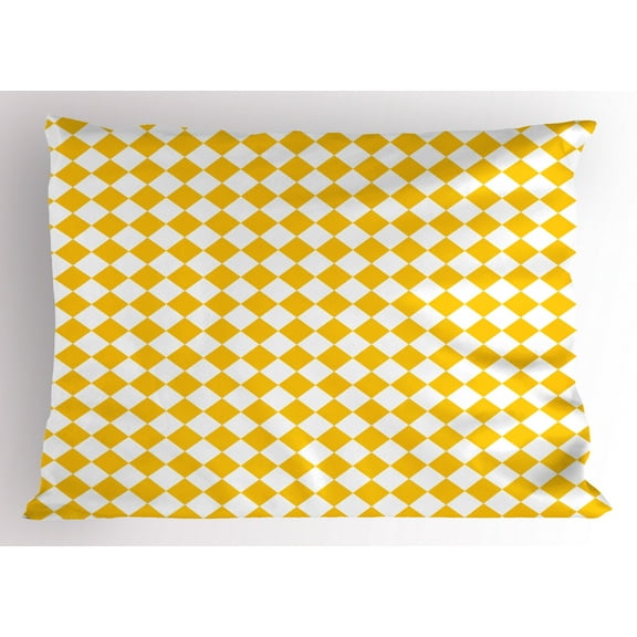 Ambesonne Yellow and White Pillow Sham, Checkered Grid, 26" X 20", Yellow and White