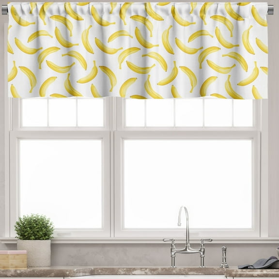 Ambesonne Yellow and White Window Valance, Cartoon Banana, 54" X 12", Yellow White