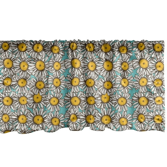 Ambesonne Yellow and White Window Valance, Sketch Daisies, 54" X 18", Pale Blue Marigold White
