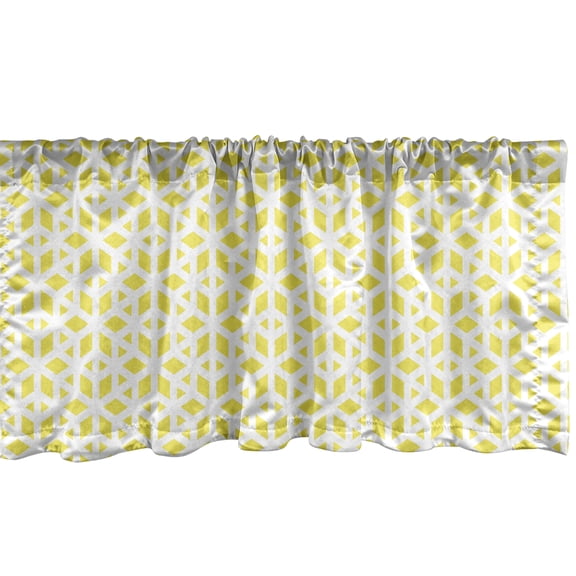 Ambesonne Yellow and White Window Valance, Wavy Lines Design, 54" X 18", Yellow and White