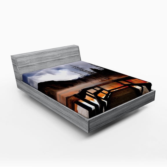 Ambesonne Yellowstone Fitted Sheet, Hot Spring Scenery, Full Size, Orange Brown