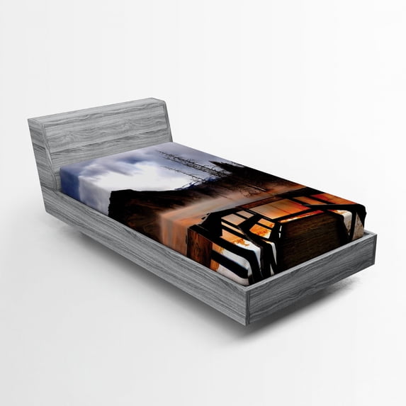 Ambesonne Yellowstone Fitted Sheet, Hot Spring Scenery, Twin Size, Orange Brown