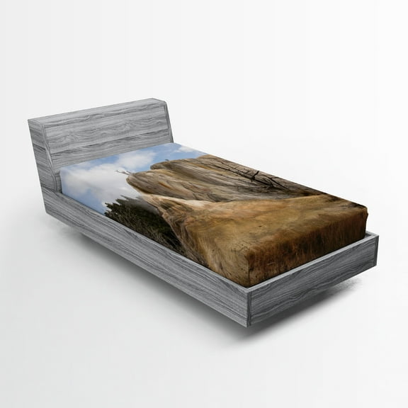 Ambesonne Yellowstone Fitted Sheet, Rock Orange Spring, Twin Size, Beige Blue