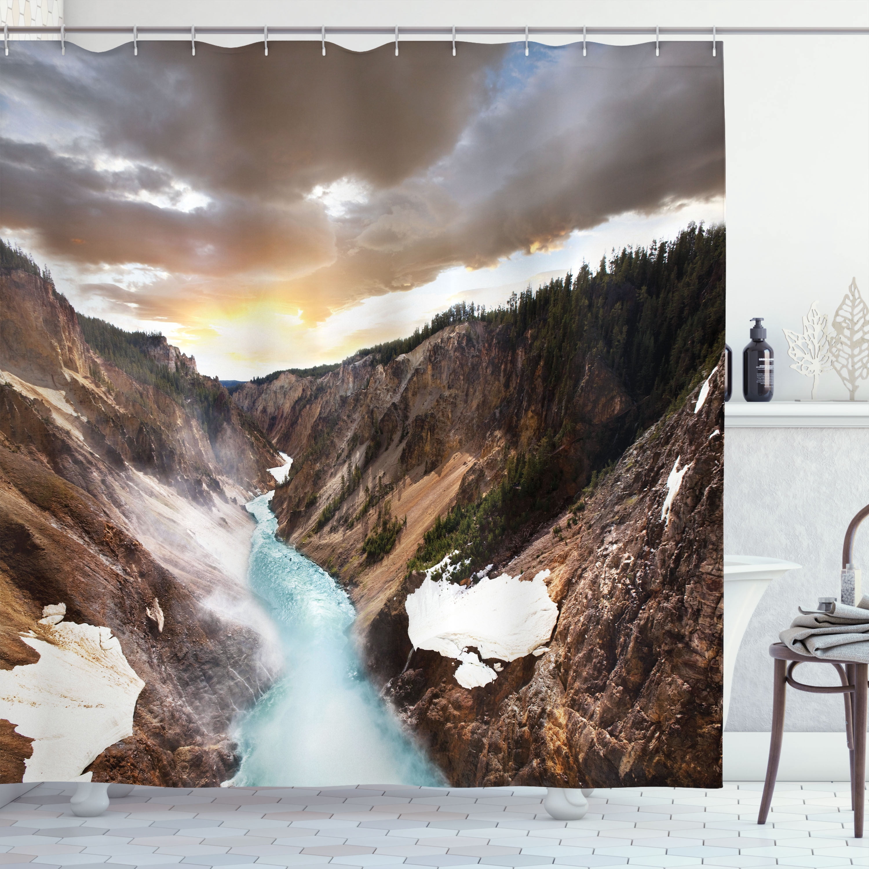 Ambesonne Yellowstone Shower Curtain, Canyon Forest View, 69"Wx75"L, Brown - Walmart.com