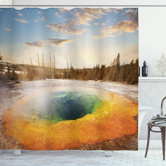 Ambesonne Yellowstone Shower Curtain, Morning Pool Park, 69"Wx84"L, Orange Brown