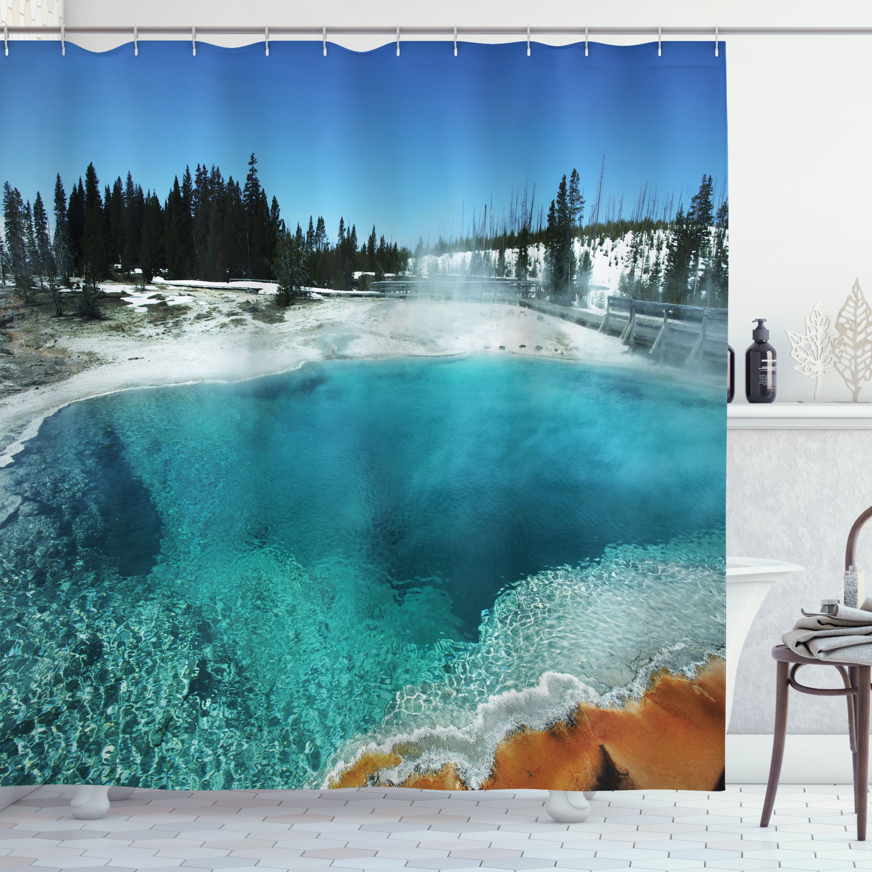 Ambesonne Yellowstone Shower Curtain, Snowy Forest Pool, 69"Wx84"L, Turquoise Blue - Walmart.com