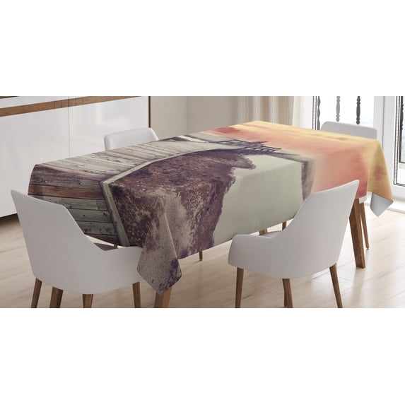 Ambesonne Yellowstone Tablecloth Rectangular Table Cover, Pathway Deck Park, 52"x70", Orange
