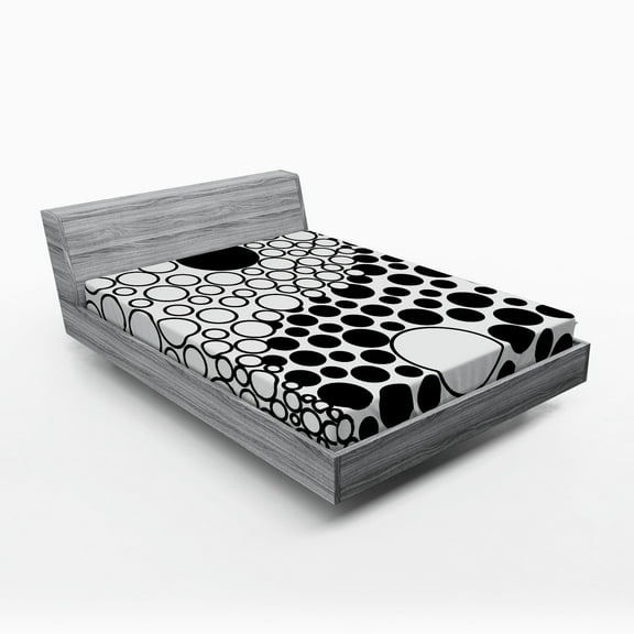 Ambesonne Yin Yang Fitted Sheet, Abstract Retro Dots, Queen Size, Black White