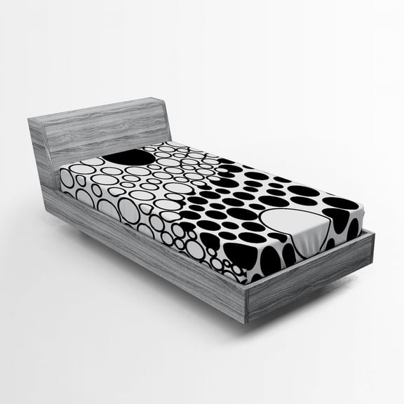 Ambesonne Yin Yang Fitted Sheet, Abstract Retro Dots, Twin Size, Black White