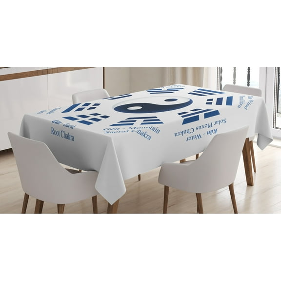 Ambesonne Yin Yang Tablecloth Rectangular Table Cover, Trigrams I-Ching Names, 52"x70", Navy Blue White
