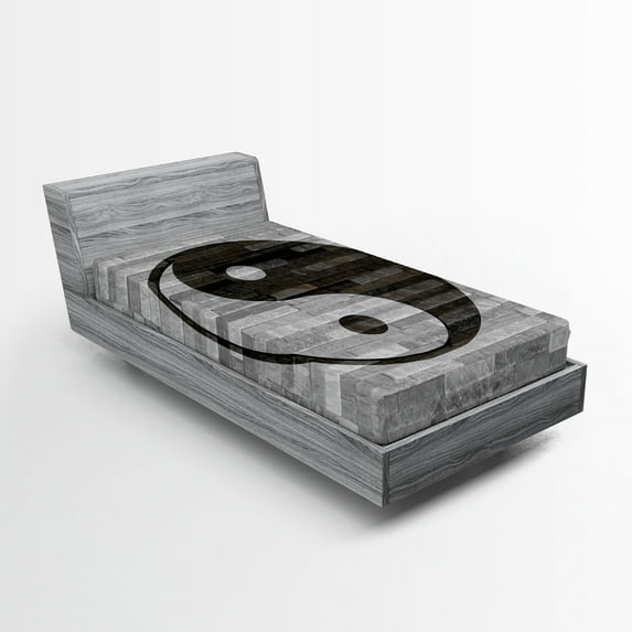 Ambesonne Ying Yang Fitted Sheet, Rustic Modern Style, Twin Size, Black Grey