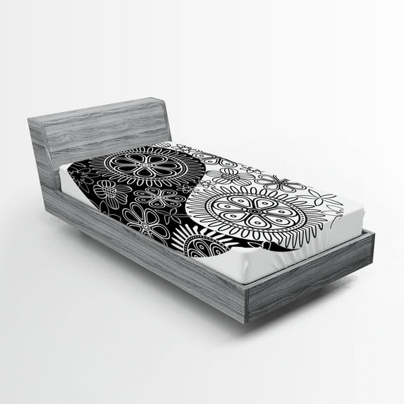 Ambesonne Ying Yang Fitted Sheet, Yoga Art Harmony, Twin Size, Black and White