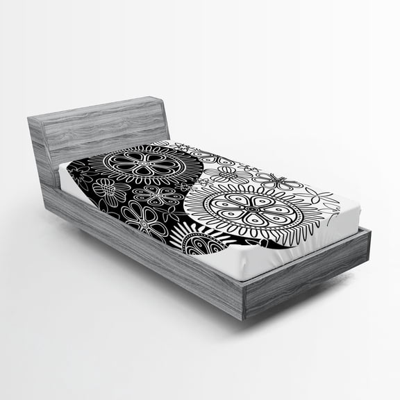 Ambesonne Ying Yang Fitted Sheet, Yoga Art Harmony, Twin XL Size, Black and White