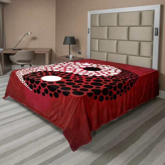 Ambesonne Ying Yang Flat Sheet, Abstract Cosmos Sign, California King, Red