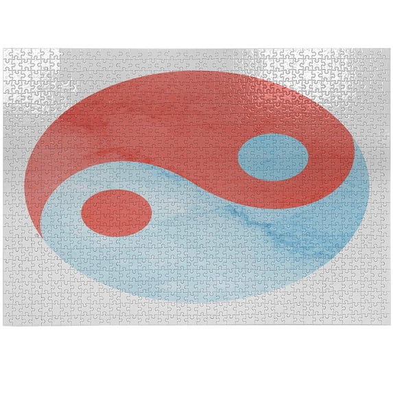 Ambesonne Ying Yang Jigsaw Puzzle, Watercolor, Heirloom-Quality Fun Activity for Family Durable Cardboard, 1000 pcs, Red Blue White