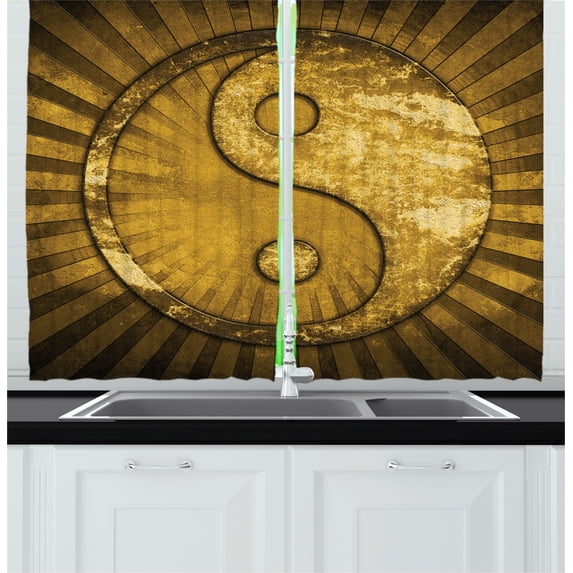 Ambesonne Ying Yang Kitchen Curtains, Industrial Design, 55"x45", Brown Pale Brown