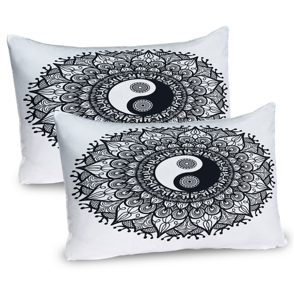 Ambesonne Ying Yang Pillow Sham 2 Pack, Bohemian Mendi Art, 30"x20", Charcoal Grey White
