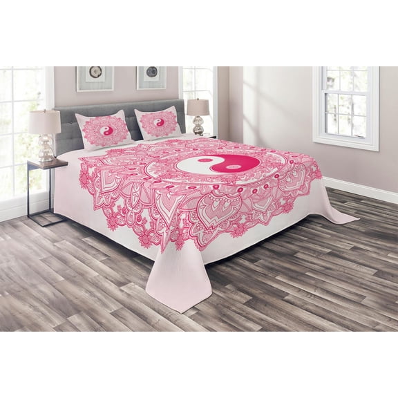 Ambesonne Ying Yang Quilted Coverlet 3 Pcs, , King Size, Pink