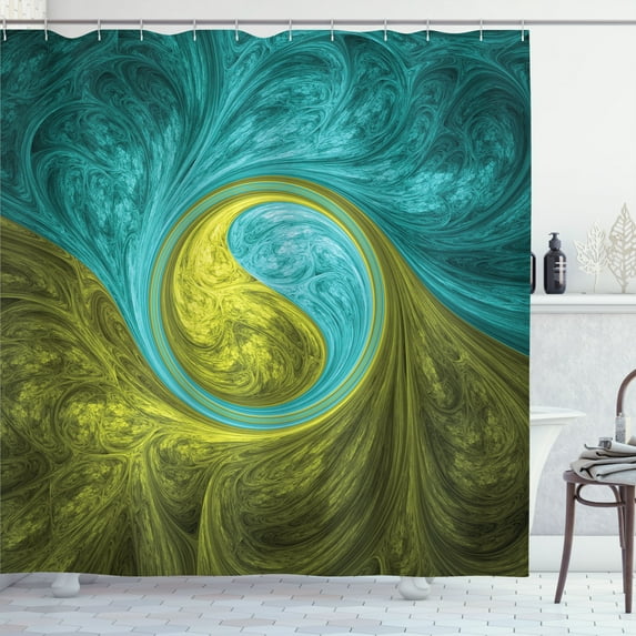 Ambesonne Ying Yang Shower Curtain, Eastern Circle Ethnic Art, 69"Wx70"L, Khaki Teal
