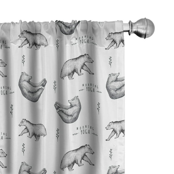 Ambesonne Yoga Curtains, Bears Meditating Posture, Pair of 28"x63", Black White