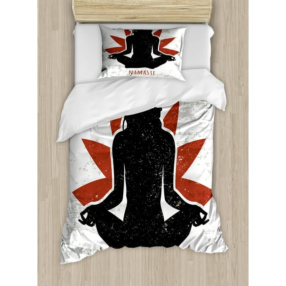Ambesonne Yoga Duvet Cover Sets, Lotus Woman Flower Grunge, 2-Twin, Orange Black White