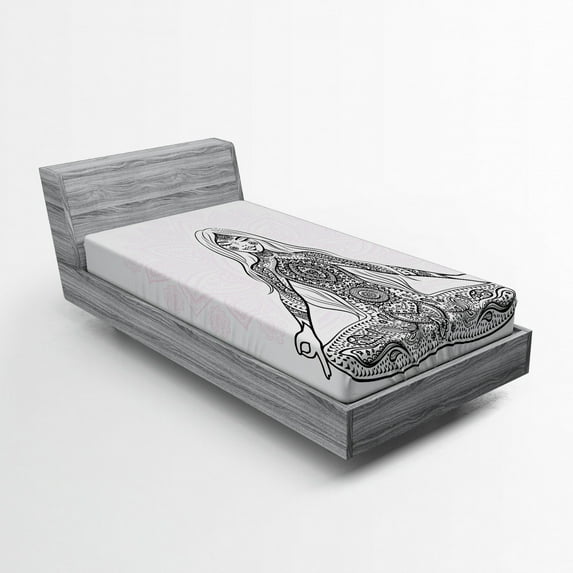 Ambesonne Yoga Fitted Sheet, Lotus Mandala, Twin Size, Black Pink