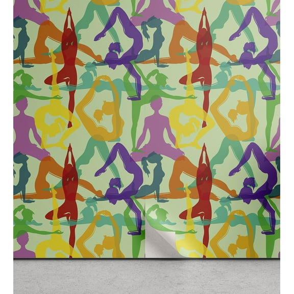 Ambesonne Yoga Peel & Stick Wallpaper for Home, Colorful Poses Eastern Asia, 13"x100", Multicolor