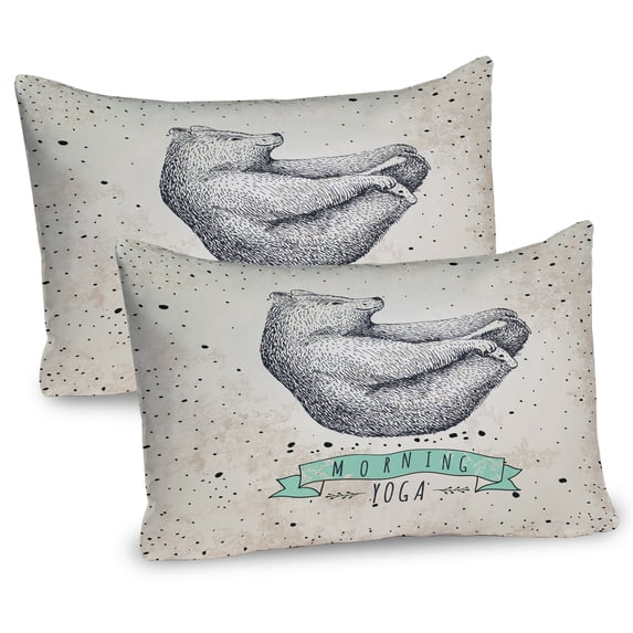 Ambesonne Yoga Pillow Sham 2 Pack, Meditating Bear Calm Life, 36"x20", Cream Black Green