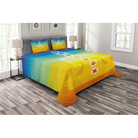 Ambesonne Yoga Quilted Bedspread Set 3 Pcs, Body Silhouette in Lotus, Queen Size, Multicolor