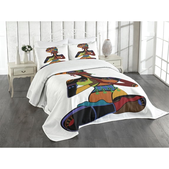 Ambesonne Yoga Quilted Bedspread Set 3 Pcs, Style Woman, Queen Size, Multicolor