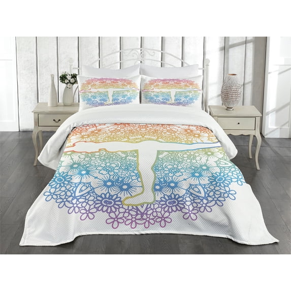 Ambesonne Yoga Quilted Bedspread Set 3 Pcs, Woman in Balance Mandala, King Size, Multicolor
