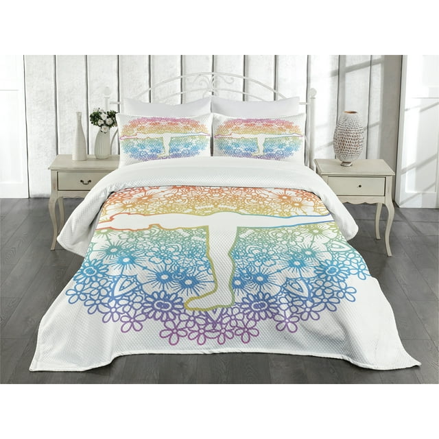 Ambesonne Yoga Quilted Bedspread Set 3 Pcs, Woman in Balance Mandala, King Size, Multicolor