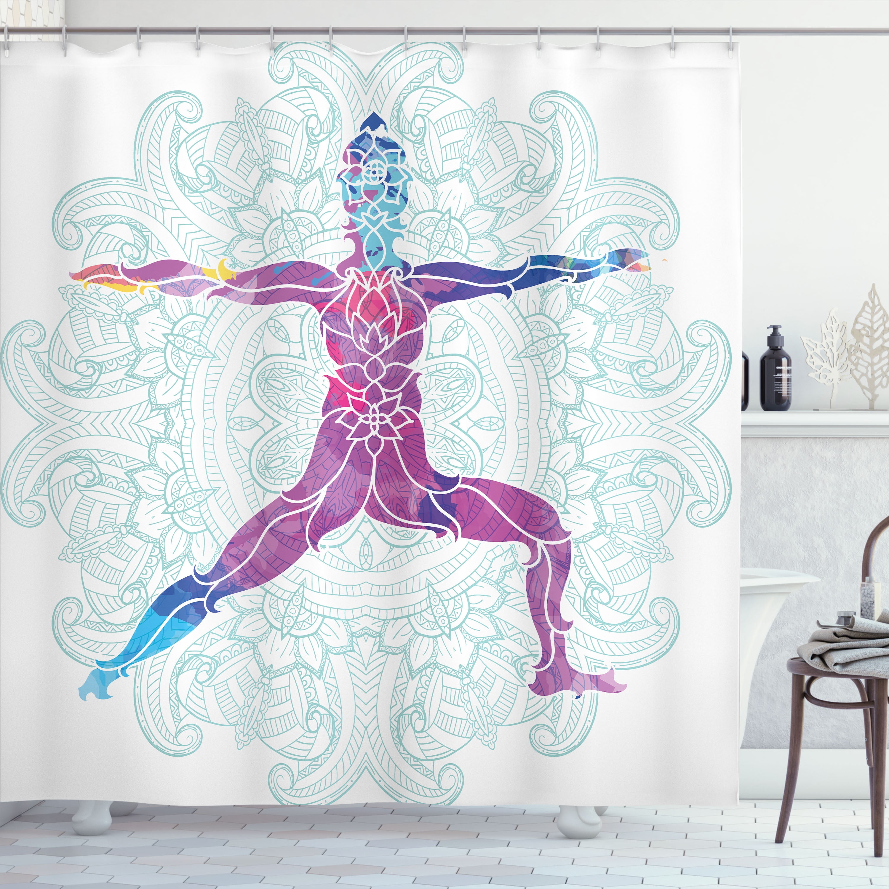 Ambesonne Yoga Shower Curtain, Mandala Boho, 69"Wx70"L, Purple Blue