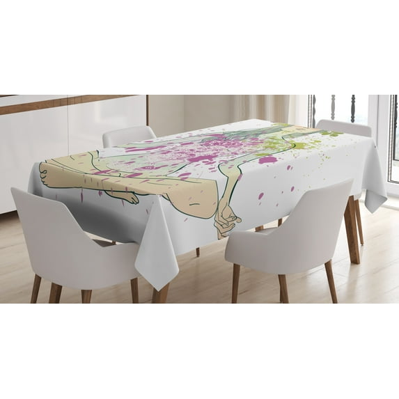 Ambesonne Yoga Tablecloth Rectangular Table Cover, Girl Floral Wreath Lotus, 60"x90", Multicolor