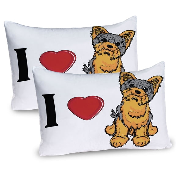 Ambesonne Yorkie Pillow Sham 2 Pack, I Love Yorkshire Words, 30"x20", Marigold Pale Grey
