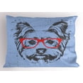 thumbnail image 1 of Ambesonne Yorkie Pillow Sham, Fun Portrait Red Glasses, 26" X 20", Pale Blue Grey Vermilion, 1 of 2