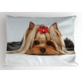 thumbnail image 1 of Ambesonne Yorkie Pillow Sham, Lying Dog Ribbon Love, 36" X 20", Pale Caramel Sand Brown, 1 of 2