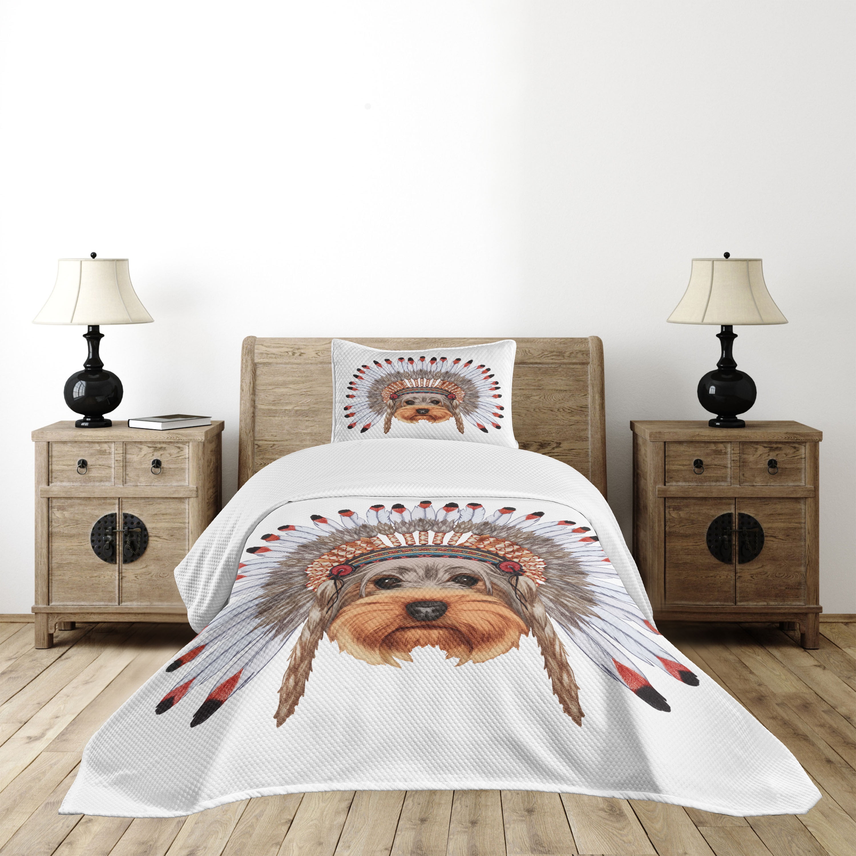 Ambesonne Ambesonne Yorkie Bedspread Set Bonnet Wearing Dog Multicolor